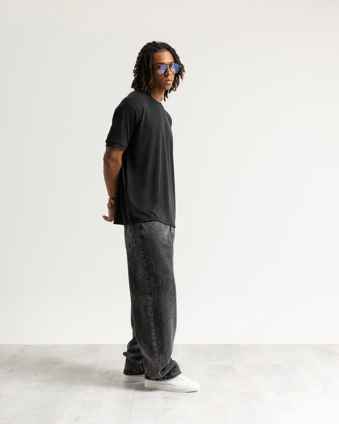 T-shirt costina manica corta - Nero