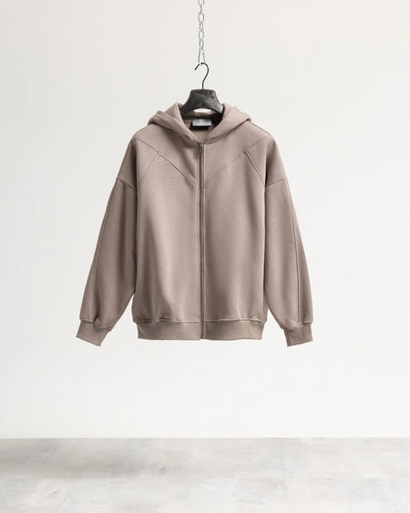 Felpa cappuccio zip - Fango