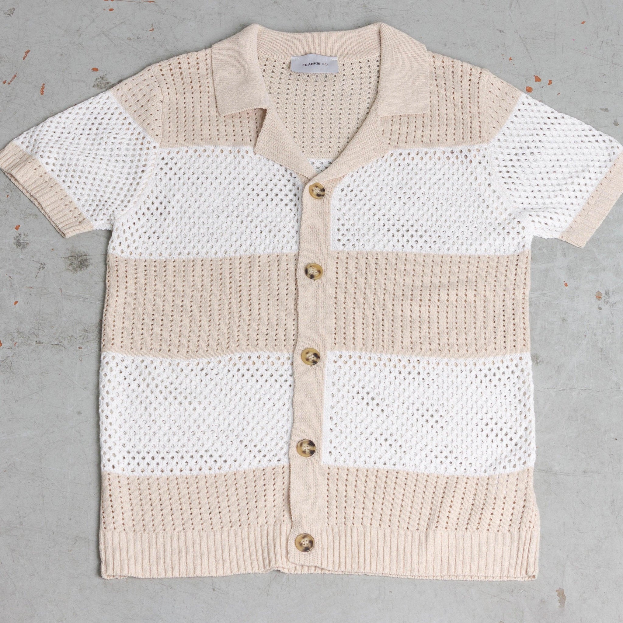 Polo camicia in maglia crochet bicolore - FRANKIE HO