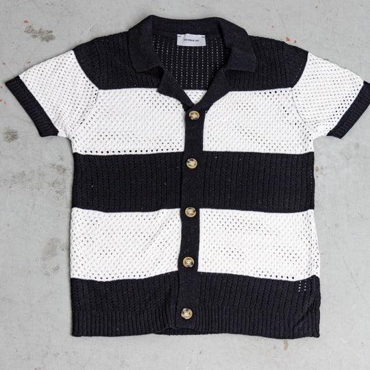 Polo camicia in maglia crochet bicolore - FRANKIE HO