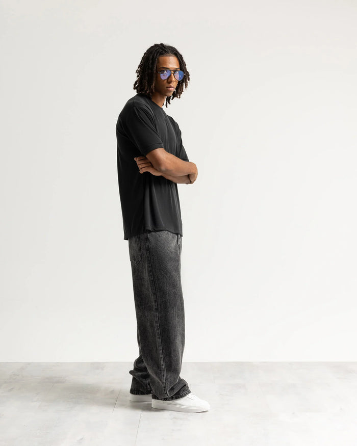 Jeans baggy nero con legature - Nero