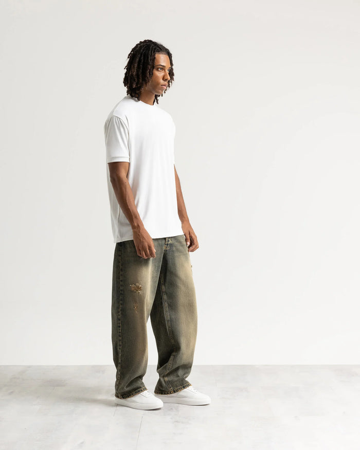 Jeans baggy blu sabbiato scuro - Blu