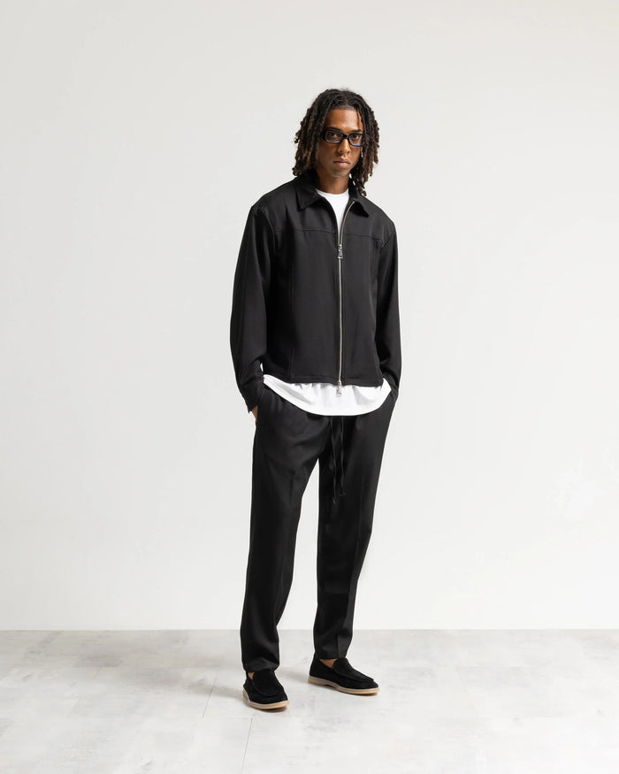 Giacca con zip collo camicia tessuto classico - Nero