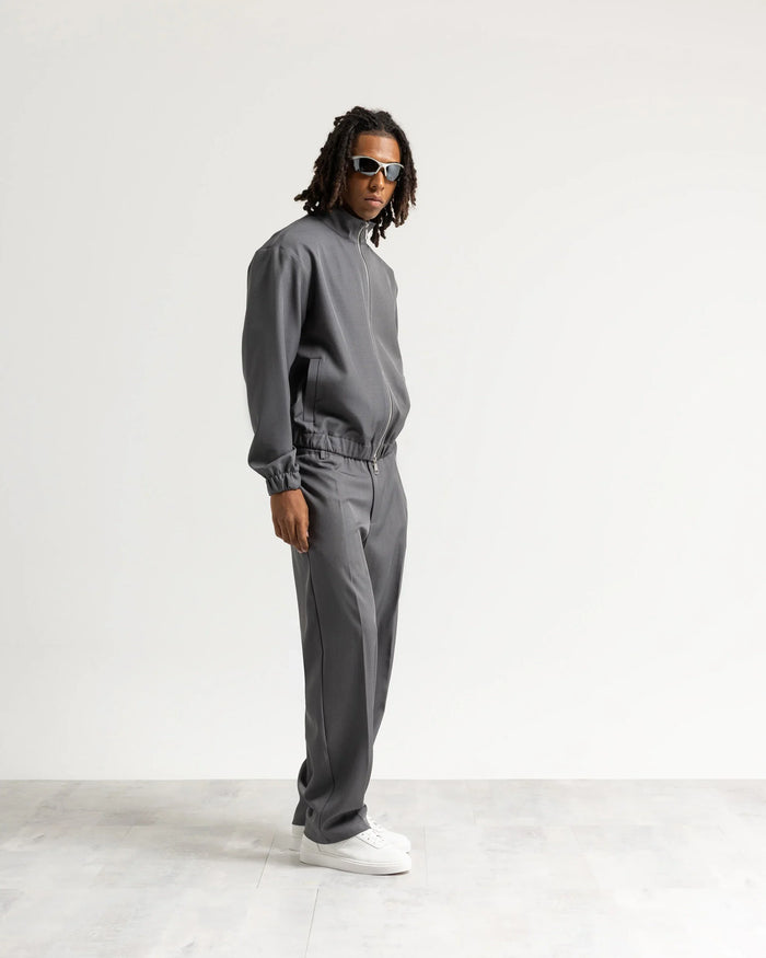 Giacca con zip mezzo collo tessuto classico - Grigio